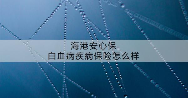 海港安心保白血病疾病保险怎么样？值得买吗？
