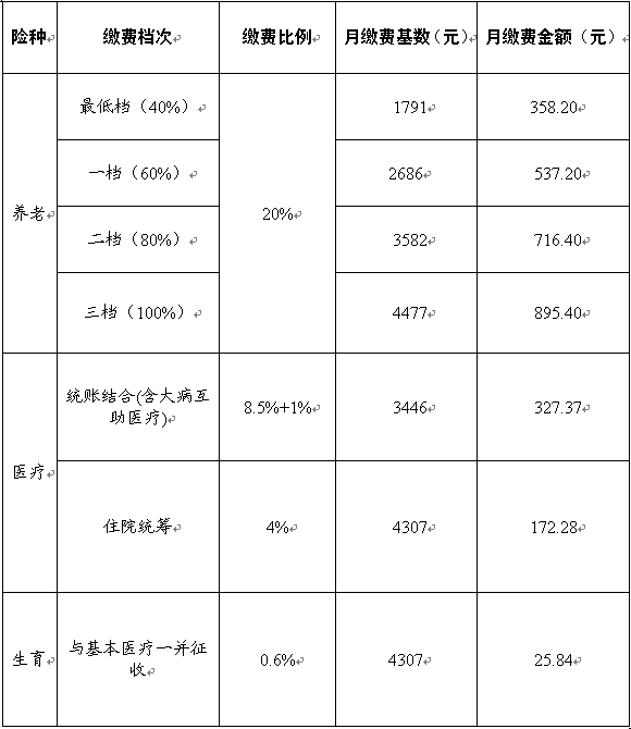 成都社保个人缴费标准